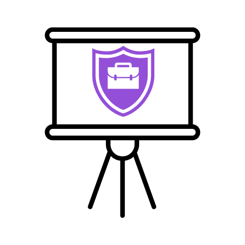 Slideshow icon with business shield.