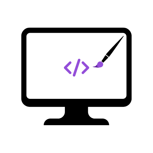 Paintbrush painting code on a computer screen. Icon for website design.